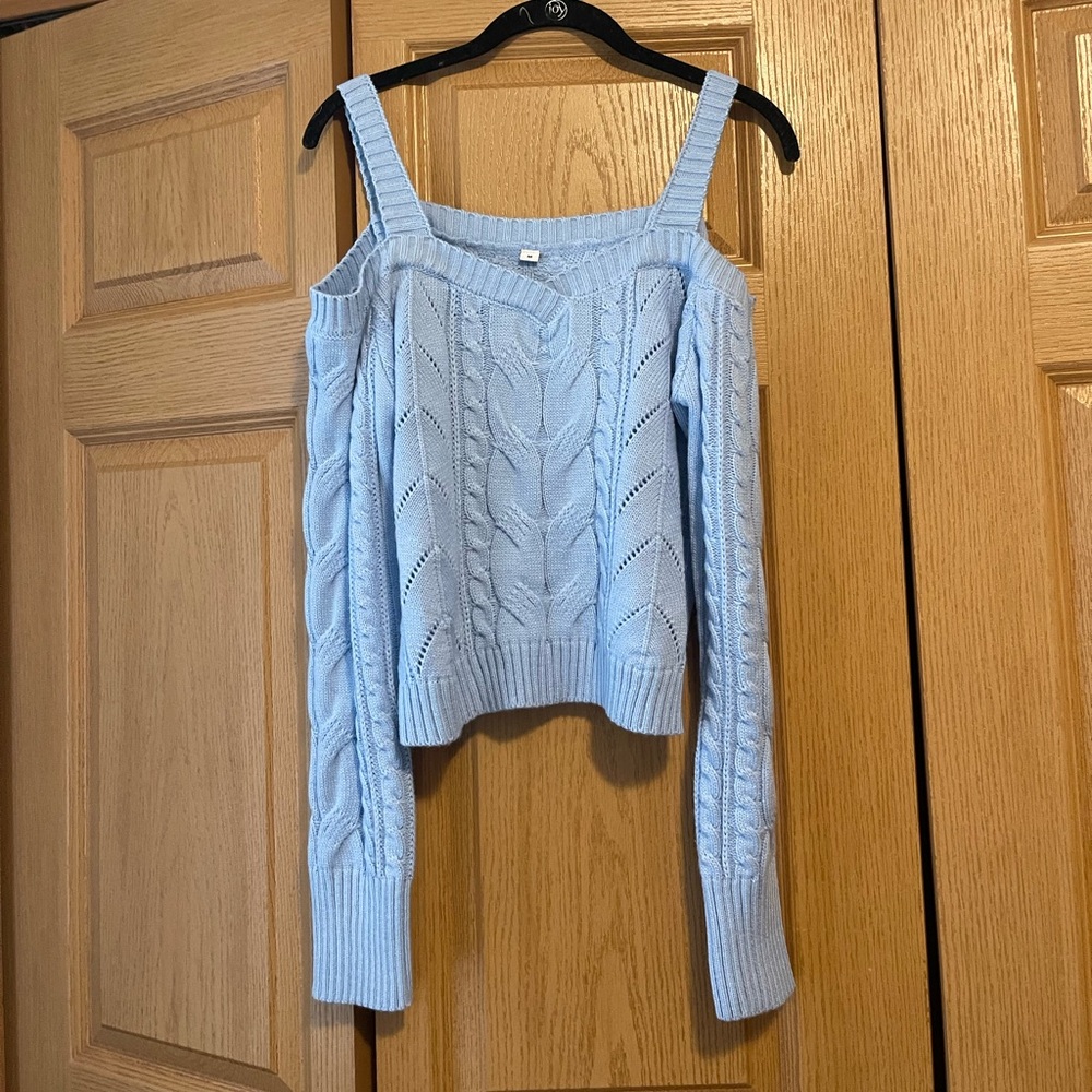 Blue off the shoulders knit sweater